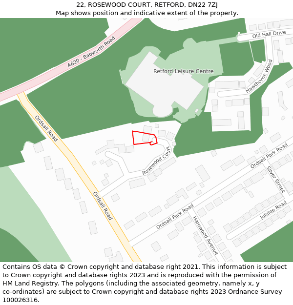 22, ROSEWOOD COURT, RETFORD, DN22 7ZJ: Location map and indicative extent of plot