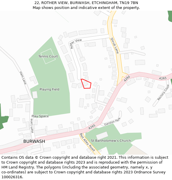 22, ROTHER VIEW, BURWASH, ETCHINGHAM, TN19 7BN: Location map and indicative extent of plot