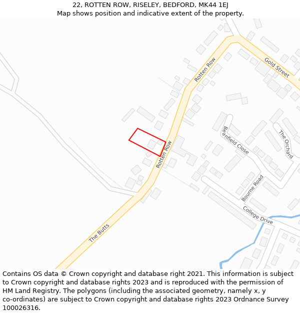 22, ROTTEN ROW, RISELEY, BEDFORD, MK44 1EJ: Location map and indicative extent of plot