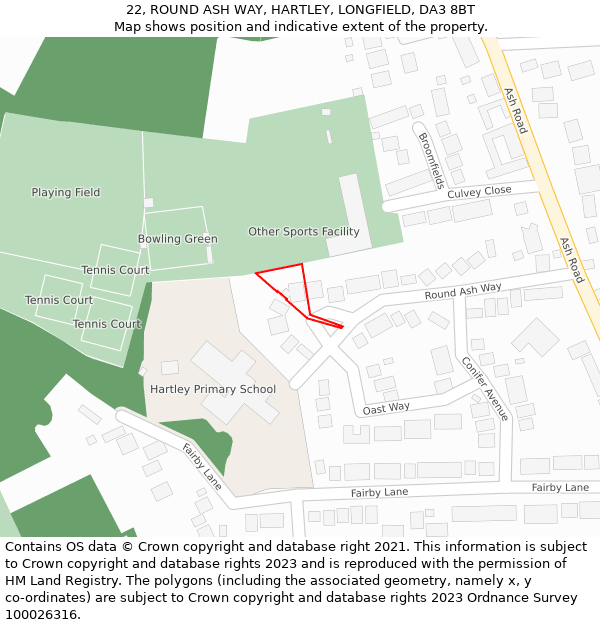 22, ROUND ASH WAY, HARTLEY, LONGFIELD, DA3 8BT: Location map and indicative extent of plot