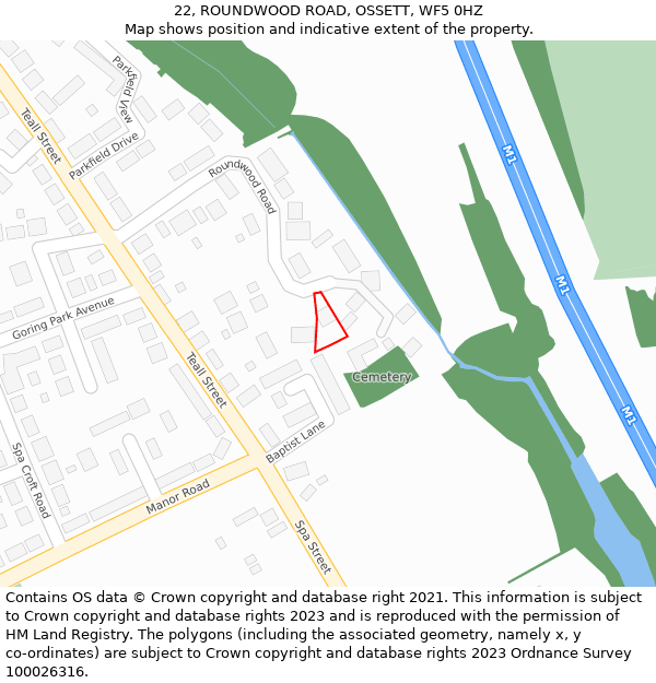 22, ROUNDWOOD ROAD, OSSETT, WF5 0HZ: Location map and indicative extent of plot