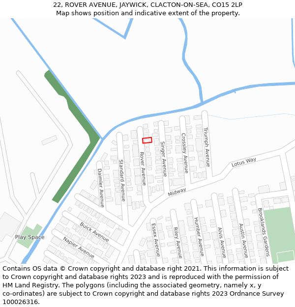 22, ROVER AVENUE, JAYWICK, CLACTON-ON-SEA, CO15 2LP: Location map and indicative extent of plot