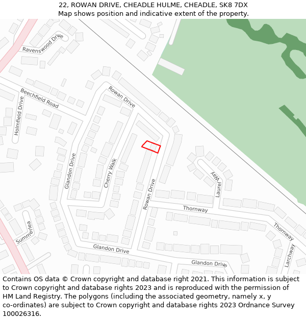 22, ROWAN DRIVE, CHEADLE HULME, CHEADLE, SK8 7DX: Location map and indicative extent of plot