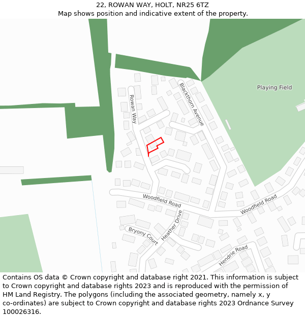 22, ROWAN WAY, HOLT, NR25 6TZ: Location map and indicative extent of plot