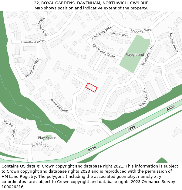 22, ROYAL GARDENS, DAVENHAM, NORTHWICH, CW9 8HB: Location map and indicative extent of plot