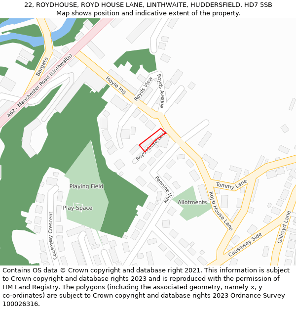 22, ROYDHOUSE, ROYD HOUSE LANE, LINTHWAITE, HUDDERSFIELD, HD7 5SB: Location map and indicative extent of plot