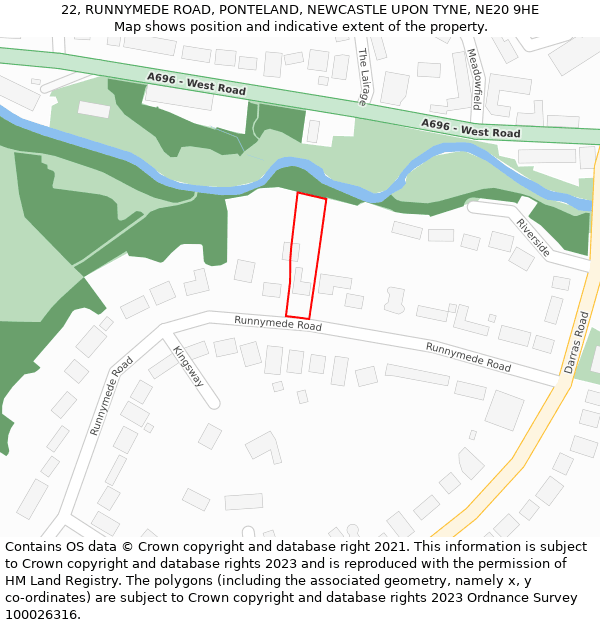 22, RUNNYMEDE ROAD, PONTELAND, NEWCASTLE UPON TYNE, NE20 9HE: Location map and indicative extent of plot