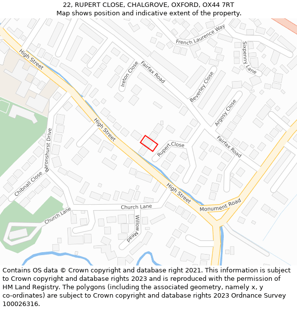 22, RUPERT CLOSE, CHALGROVE, OXFORD, OX44 7RT: Location map and indicative extent of plot