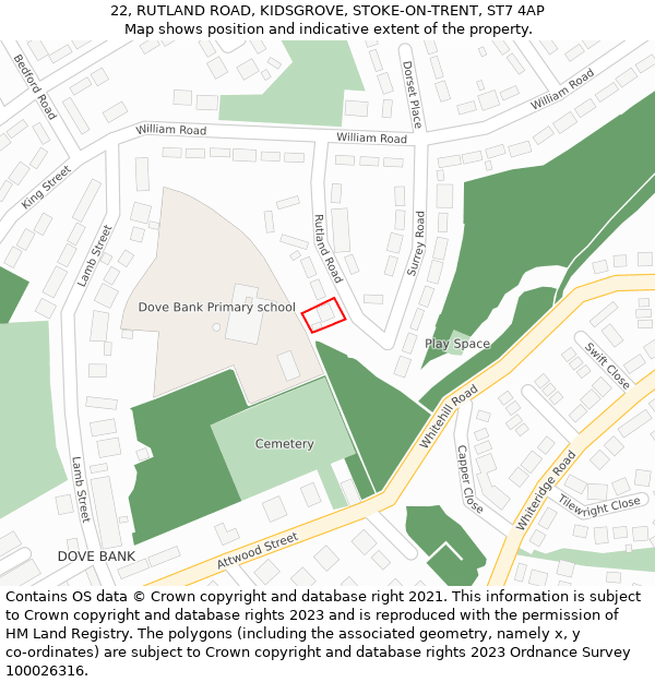 22, RUTLAND ROAD, KIDSGROVE, STOKE-ON-TRENT, ST7 4AP: Location map and indicative extent of plot