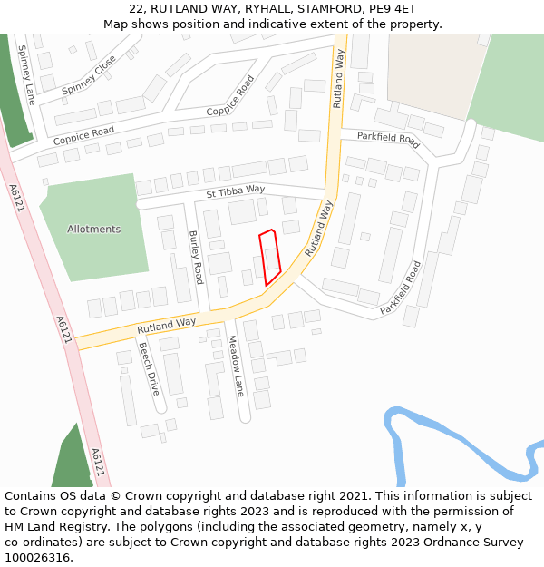 22, RUTLAND WAY, RYHALL, STAMFORD, PE9 4ET: Location map and indicative extent of plot