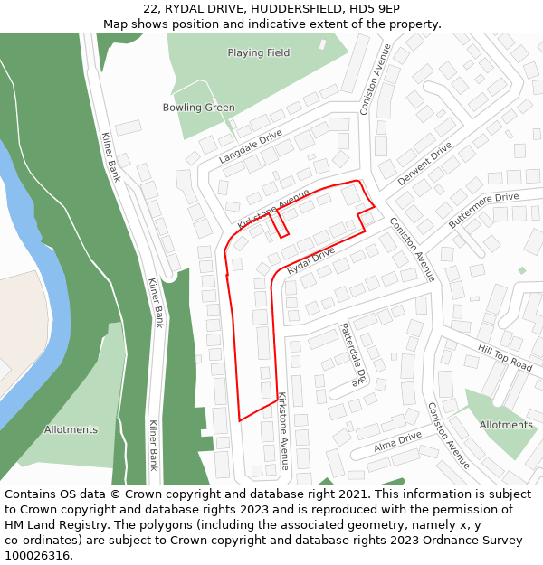 22, RYDAL DRIVE, HUDDERSFIELD, HD5 9EP: Location map and indicative extent of plot