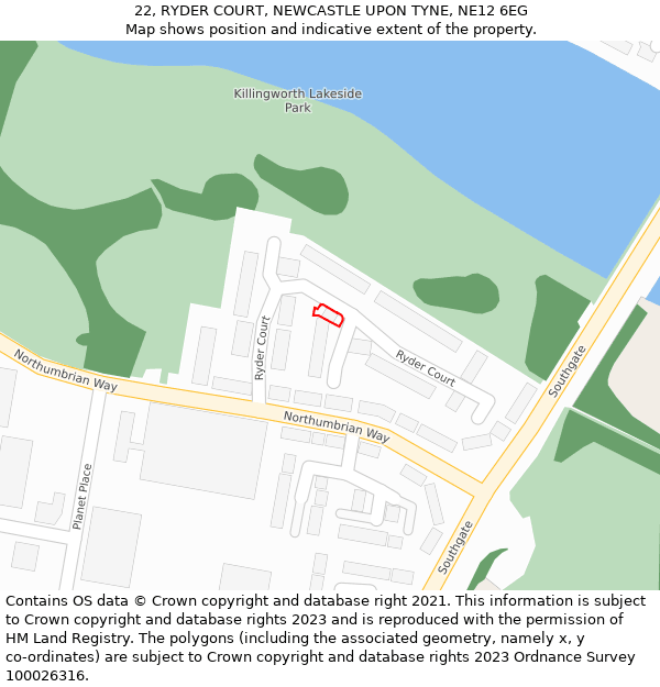22, RYDER COURT, NEWCASTLE UPON TYNE, NE12 6EG: Location map and indicative extent of plot