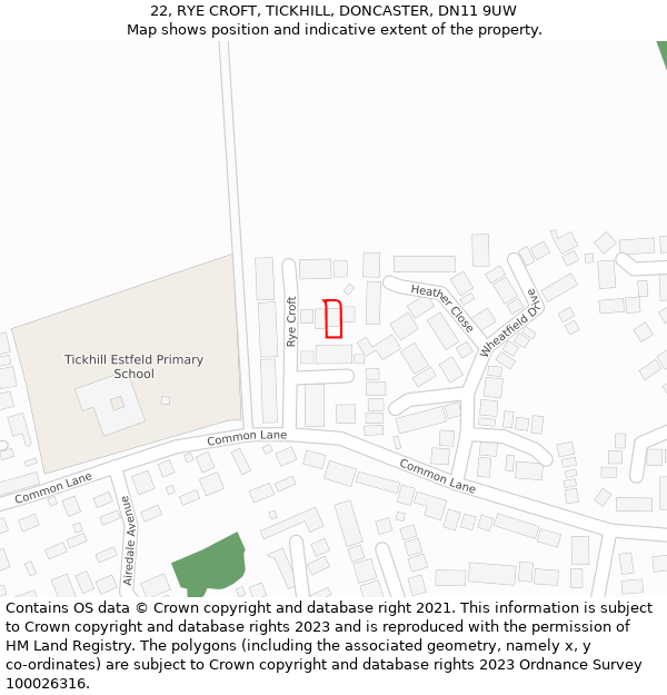 22, RYE CROFT, TICKHILL, DONCASTER, DN11 9UW: Location map and indicative extent of plot