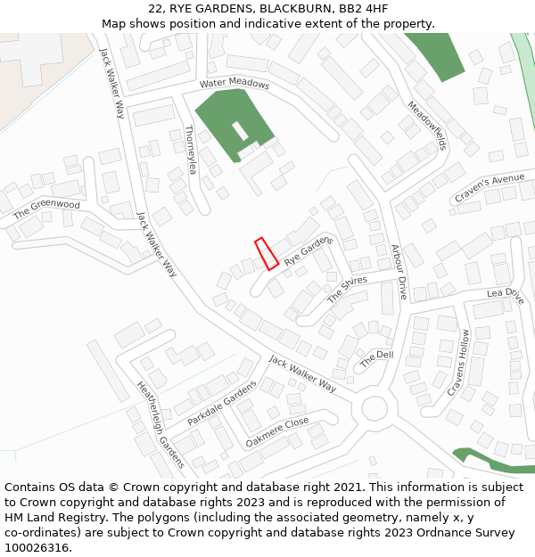 22, RYE GARDENS, BLACKBURN, BB2 4HF: Location map and indicative extent of plot