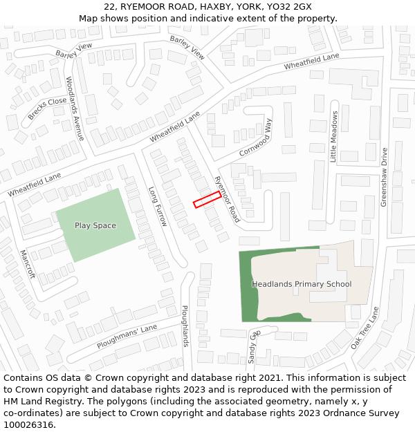 22, RYEMOOR ROAD, HAXBY, YORK, YO32 2GX: Location map and indicative extent of plot