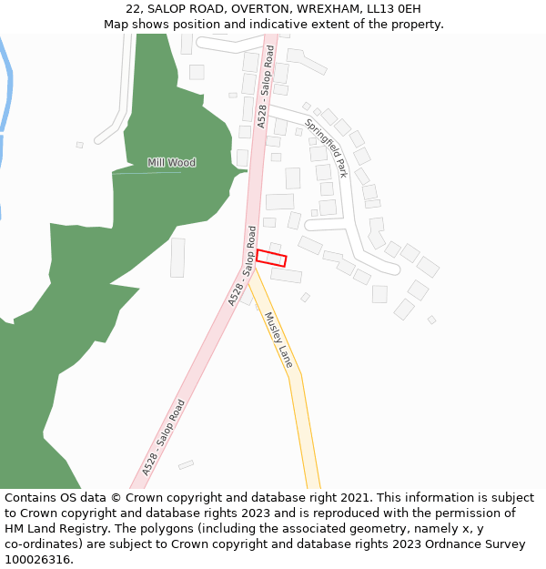 22, SALOP ROAD, OVERTON, WREXHAM, LL13 0EH: Location map and indicative extent of plot