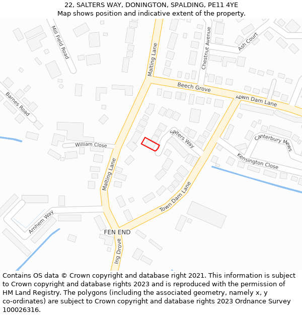 22, SALTERS WAY, DONINGTON, SPALDING, PE11 4YE: Location map and indicative extent of plot