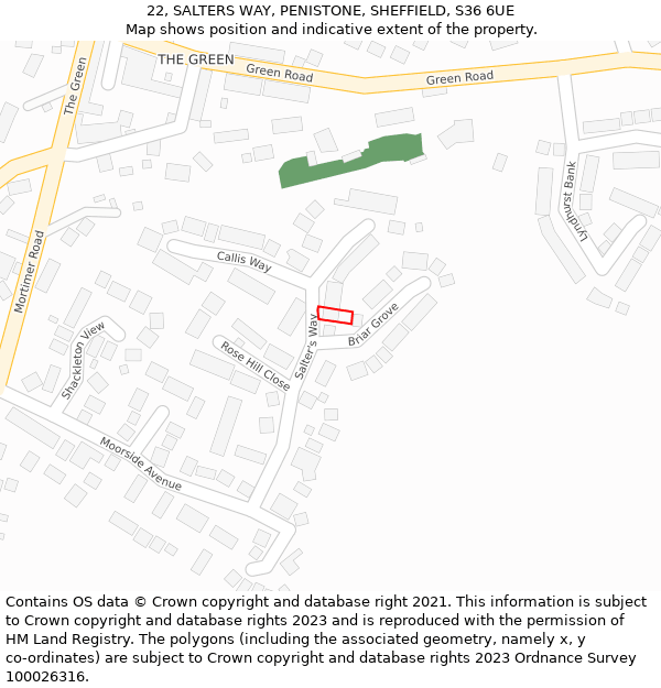 22, SALTERS WAY, PENISTONE, SHEFFIELD, S36 6UE: Location map and indicative extent of plot