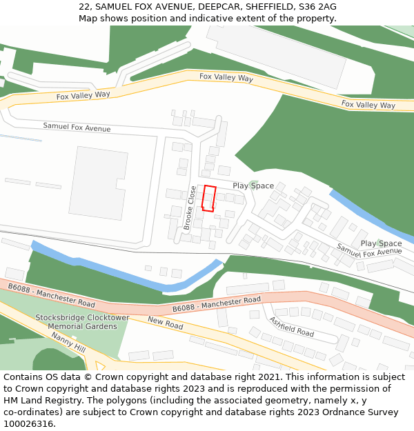 22, SAMUEL FOX AVENUE, DEEPCAR, SHEFFIELD, S36 2AG: Location map and indicative extent of plot