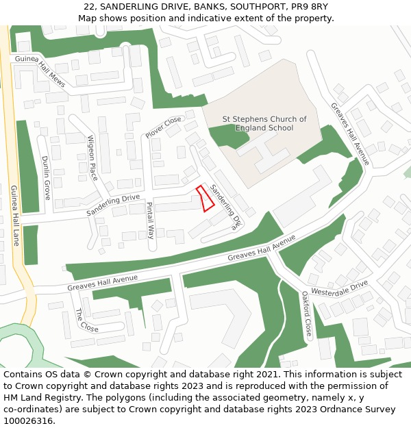 22, SANDERLING DRIVE, BANKS, SOUTHPORT, PR9 8RY: Location map and indicative extent of plot