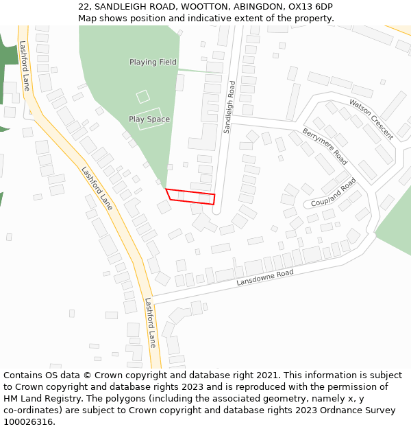 22, SANDLEIGH ROAD, WOOTTON, ABINGDON, OX13 6DP: Location map and indicative extent of plot