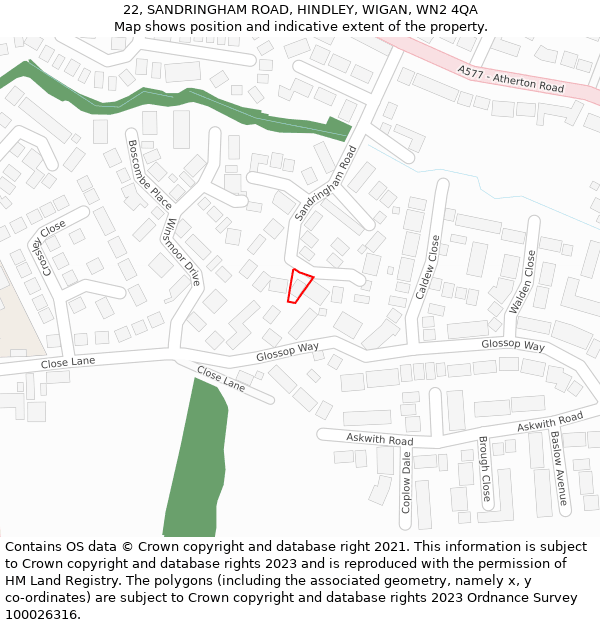 22, SANDRINGHAM ROAD, HINDLEY, WIGAN, WN2 4QA: Location map and indicative extent of plot