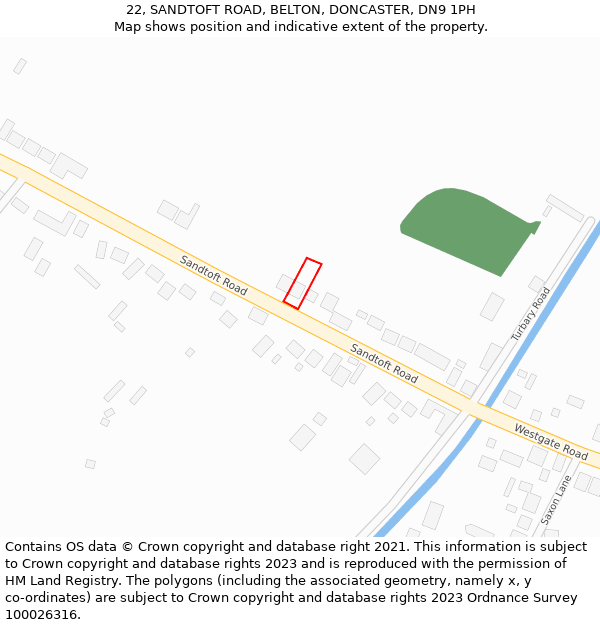 22, SANDTOFT ROAD, BELTON, DONCASTER, DN9 1PH: Location map and indicative extent of plot