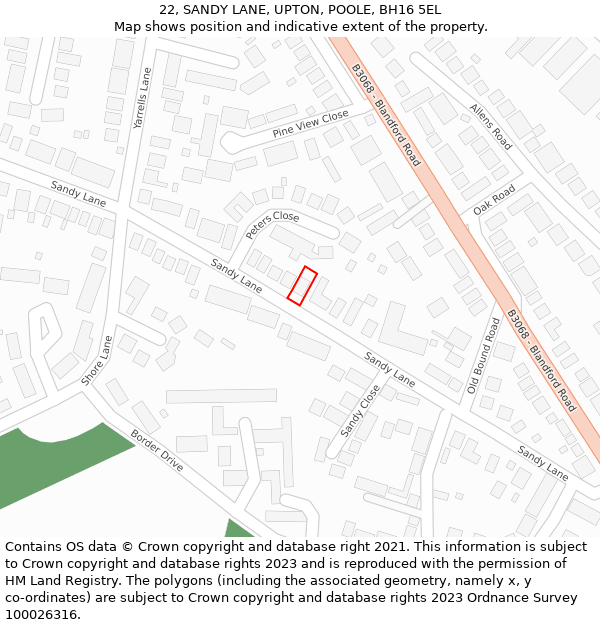 22, SANDY LANE, UPTON, POOLE, BH16 5EL: Location map and indicative extent of plot