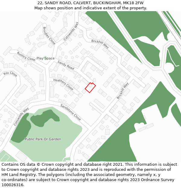 22, SANDY ROAD, CALVERT, BUCKINGHAM, MK18 2FW: Location map and indicative extent of plot