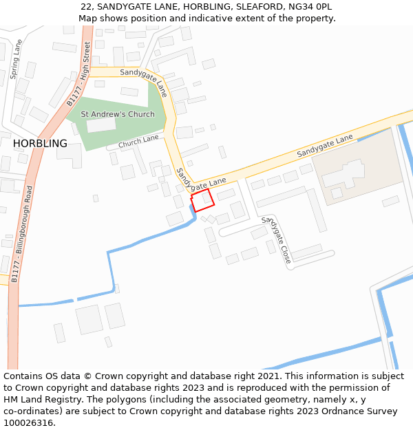 22, SANDYGATE LANE, HORBLING, SLEAFORD, NG34 0PL: Location map and indicative extent of plot