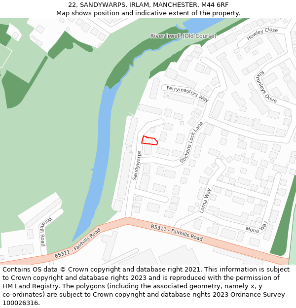 22, SANDYWARPS, IRLAM, MANCHESTER, M44 6RF: Location map and indicative extent of plot