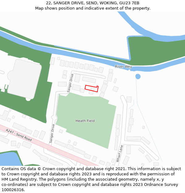 22, SANGER DRIVE, SEND, WOKING, GU23 7EB: Location map and indicative extent of plot