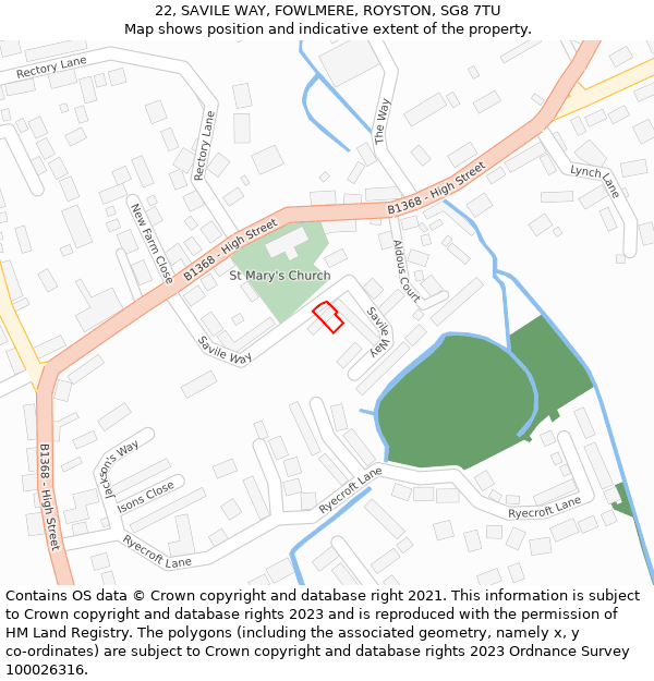 22, SAVILE WAY, FOWLMERE, ROYSTON, SG8 7TU: Location map and indicative extent of plot