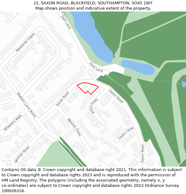 22, SAXON ROAD, BLACKFIELD, SOUTHAMPTON, SO45 1WY: Location map and indicative extent of plot