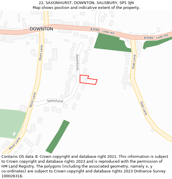 22, SAXONHURST, DOWNTON, SALISBURY, SP5 3JN: Location map and indicative extent of plot