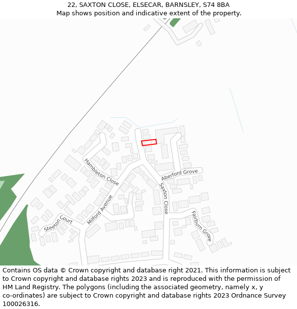 22, SAXTON CLOSE, ELSECAR, BARNSLEY, S74 8BA: Location map and indicative extent of plot