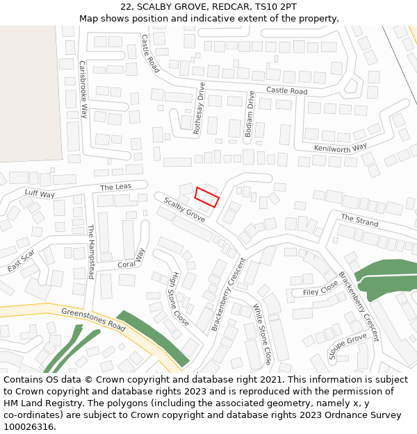 22, SCALBY GROVE, REDCAR, TS10 2PT: Location map and indicative extent of plot