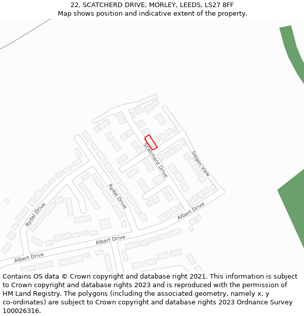 22, SCATCHERD DRIVE, MORLEY, LEEDS, LS27 8FF: Location map and indicative extent of plot