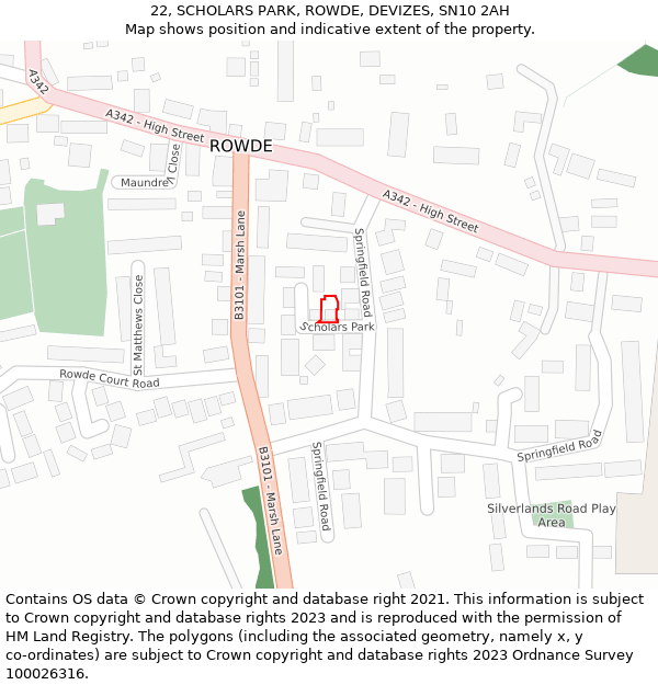 22, SCHOLARS PARK, ROWDE, DEVIZES, SN10 2AH: Location map and indicative extent of plot