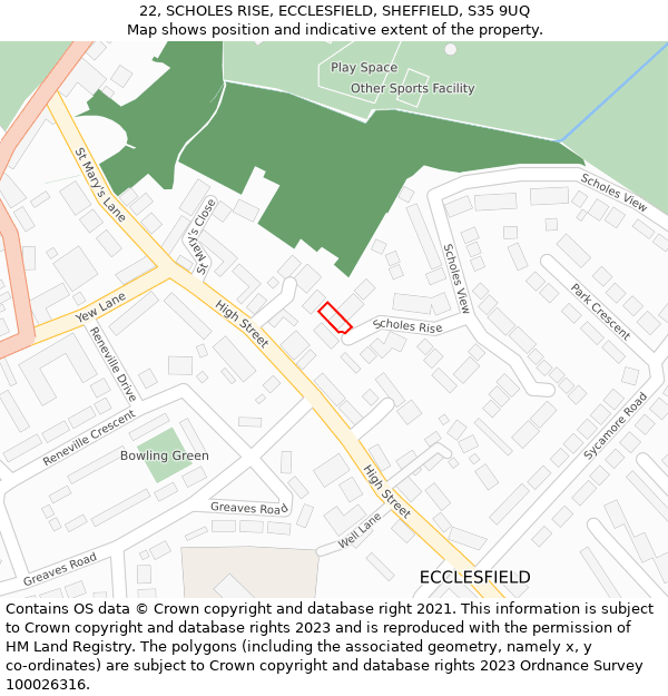 22, SCHOLES RISE, ECCLESFIELD, SHEFFIELD, S35 9UQ: Location map and indicative extent of plot