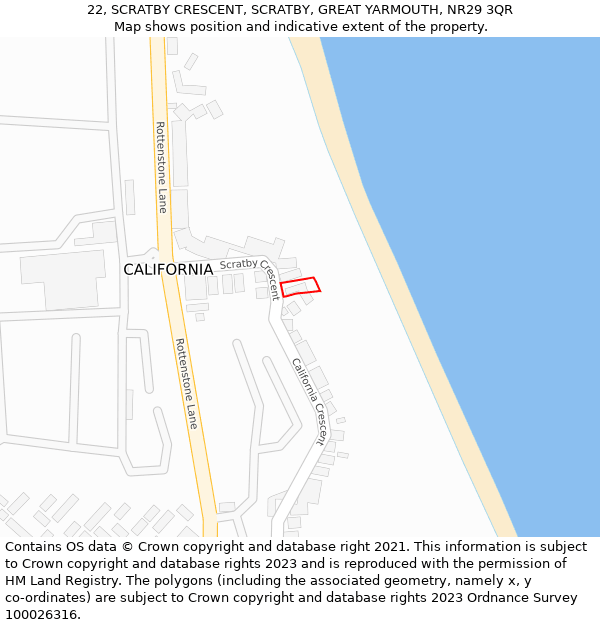 22, SCRATBY CRESCENT, SCRATBY, GREAT YARMOUTH, NR29 3QR: Location map and indicative extent of plot