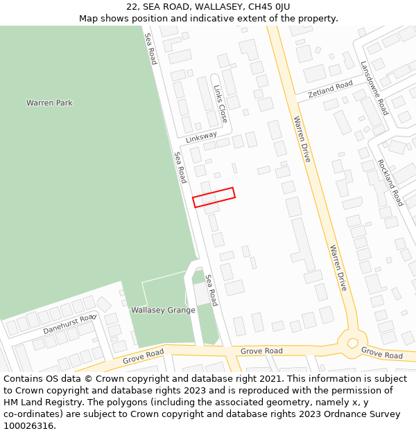 22, SEA ROAD, WALLASEY, CH45 0JU: Location map and indicative extent of plot