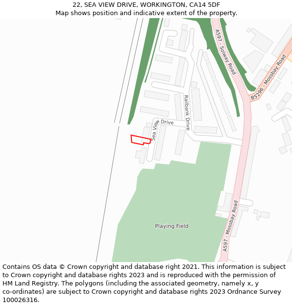 22, SEA VIEW DRIVE, WORKINGTON, CA14 5DF: Location map and indicative extent of plot