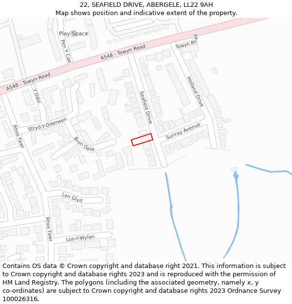 22, SEAFIELD DRIVE, ABERGELE, LL22 9AH: Location map and indicative extent of plot