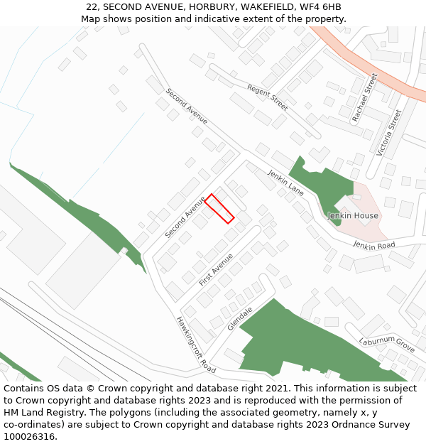 22, SECOND AVENUE, HORBURY, WAKEFIELD, WF4 6HB: Location map and indicative extent of plot