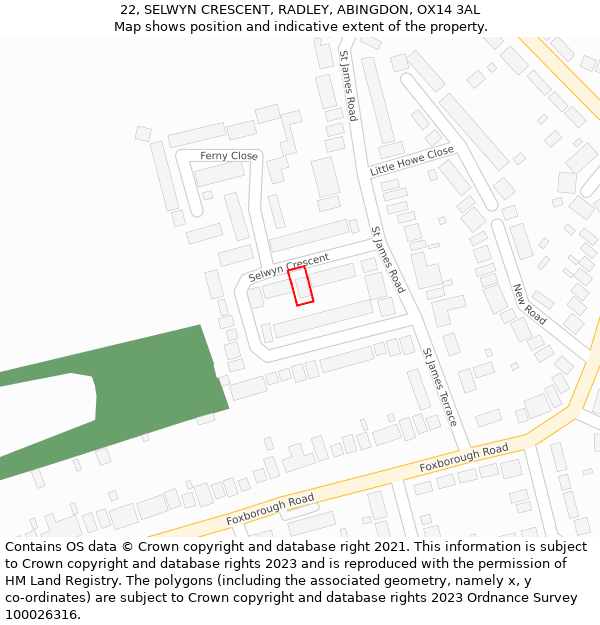 22, SELWYN CRESCENT, RADLEY, ABINGDON, OX14 3AL: Location map and indicative extent of plot