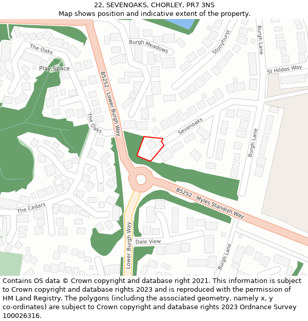 22, SEVENOAKS, CHORLEY, PR7 3NS: Location map and indicative extent of plot