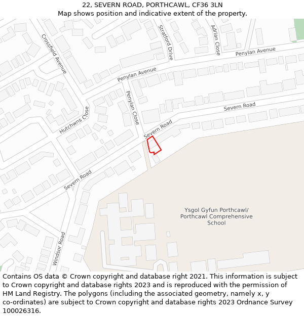 22, SEVERN ROAD, PORTHCAWL, CF36 3LN: Location map and indicative extent of plot