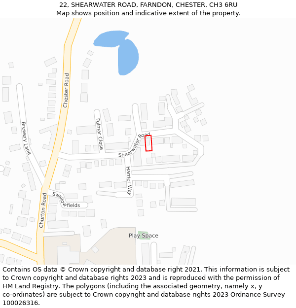 22, SHEARWATER ROAD, FARNDON, CHESTER, CH3 6RU: Location map and indicative extent of plot