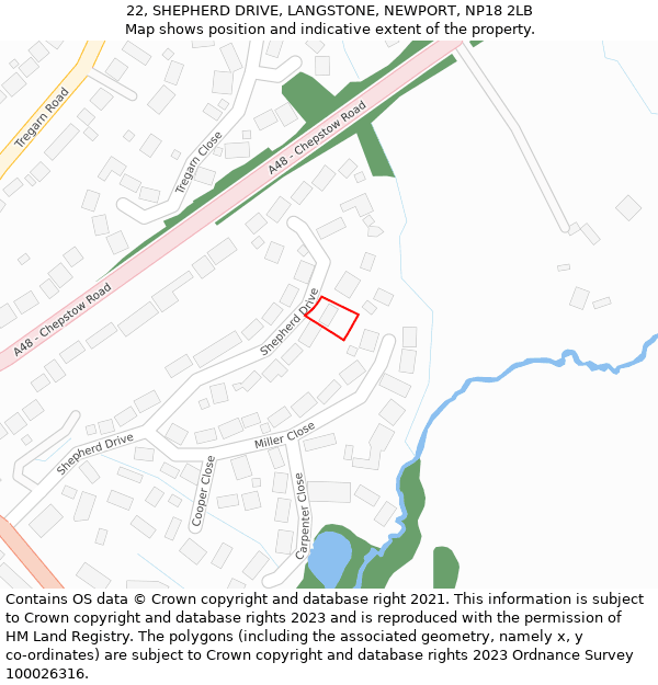 22, SHEPHERD DRIVE, LANGSTONE, NEWPORT, NP18 2LB: Location map and indicative extent of plot